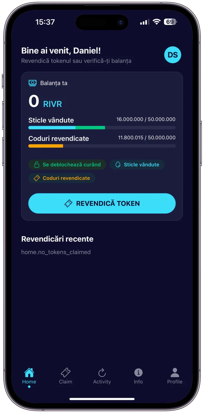 Aplicația River Token pe telefon